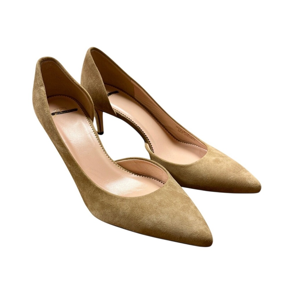J CREW Tan Suede D'Orsay Pumps 7.5 Pointed Toe Stiletto Office Work Italy Shoes